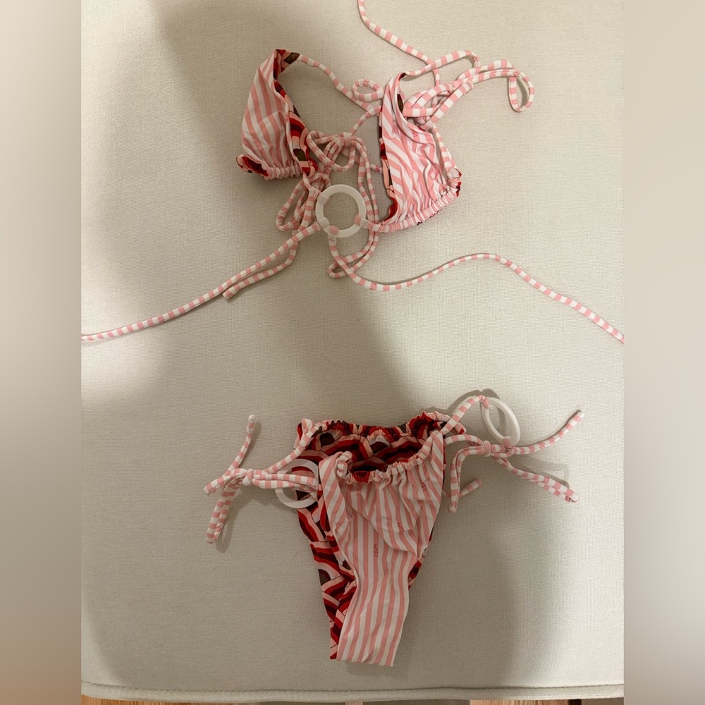 Striped Pink and White Bikini Set